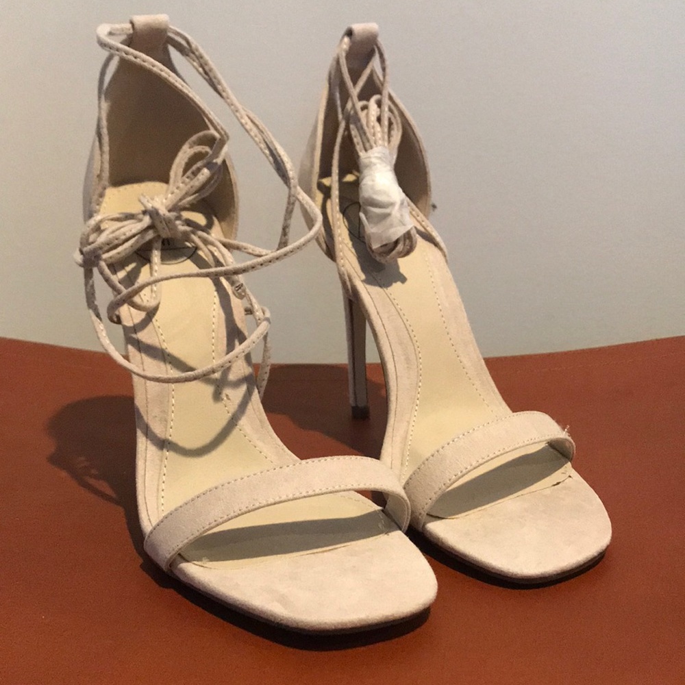 Nude lace up sandal